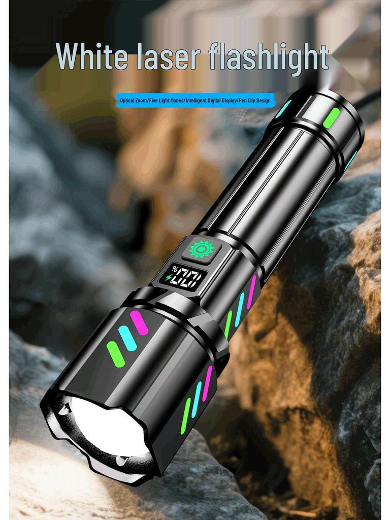 Cross-Border High-Intensity Portable White Laser Flashlight with TYPE-C Charging - Super Bright, Long-Range, Multifunctional Outdoor Handheld Light