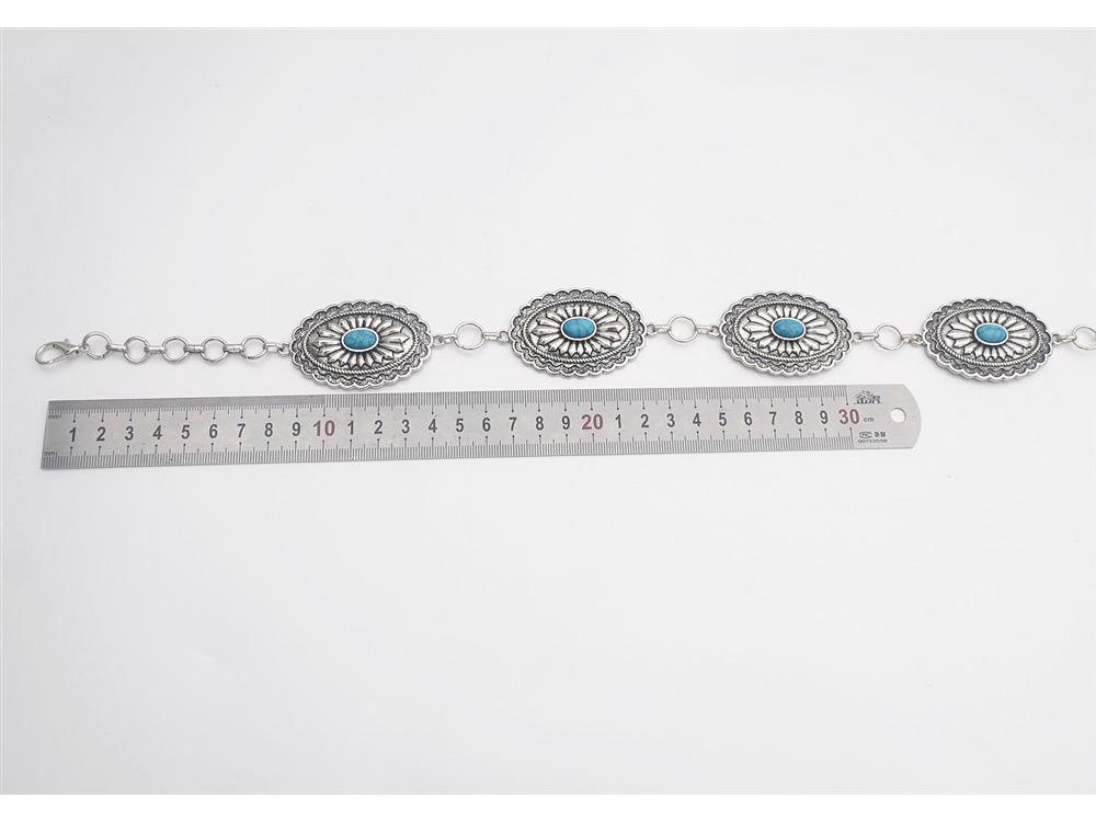 Vintage Turquoise-Inlaid Metal Waist Chain for Dresses & Jeans - European & American Niche Fashion