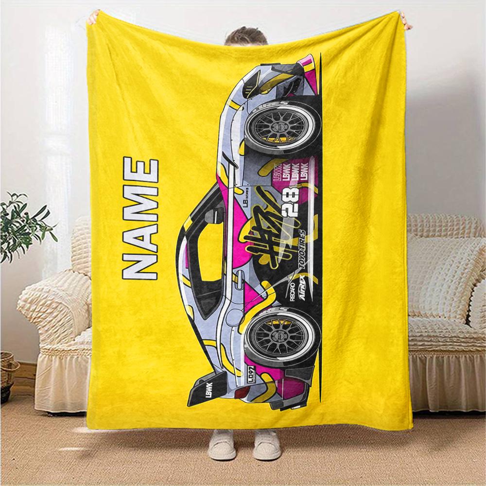 Custom Name Racing Theme Printed Blanket - Perfect for Couch, Bed, Travel & Outdoor Use | Machine Washable, Cozy & Durable.