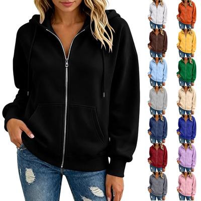 Damen Hoodie mit Reißverschluss Langarm Pullover Sweatshirt für Herbst und Winter