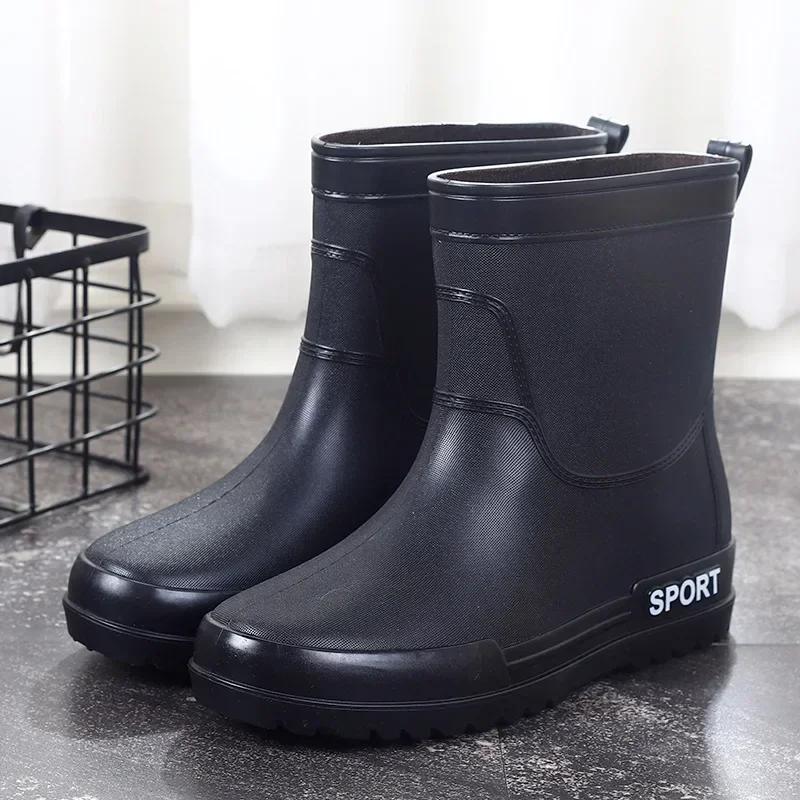 Fashion Men Rain Shoes, Waterproof and Non Slip, Outdoor Fishing, Kitchen Work Rubber Shoes, Wear-resistant Water Shoes Sneaker
