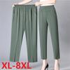 Middle Aged Women's Pants Summer Thin High Waiste Elastic Loose Straight Pants Female Casual Trousers 8XL