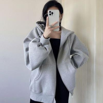 Damskie bluzy z kapturem zapinane na zamek, oversize, z długim rękawem, polarowe, płaszcz z kapturem z kieszeniami, casualowe jesienne stylizacje
