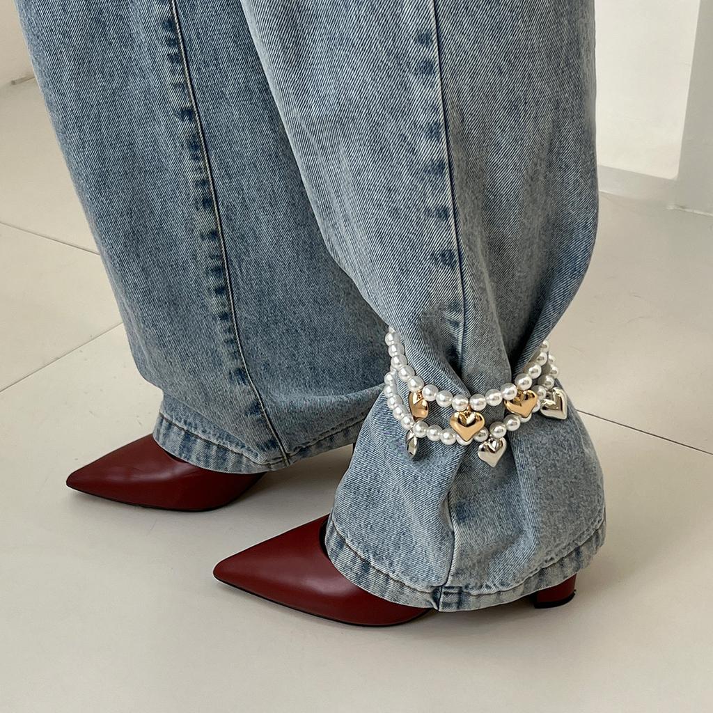 Europe, America, imitation pearl love fringe, trousers and feet accessories, fashion beaded pendant, jeans anklet