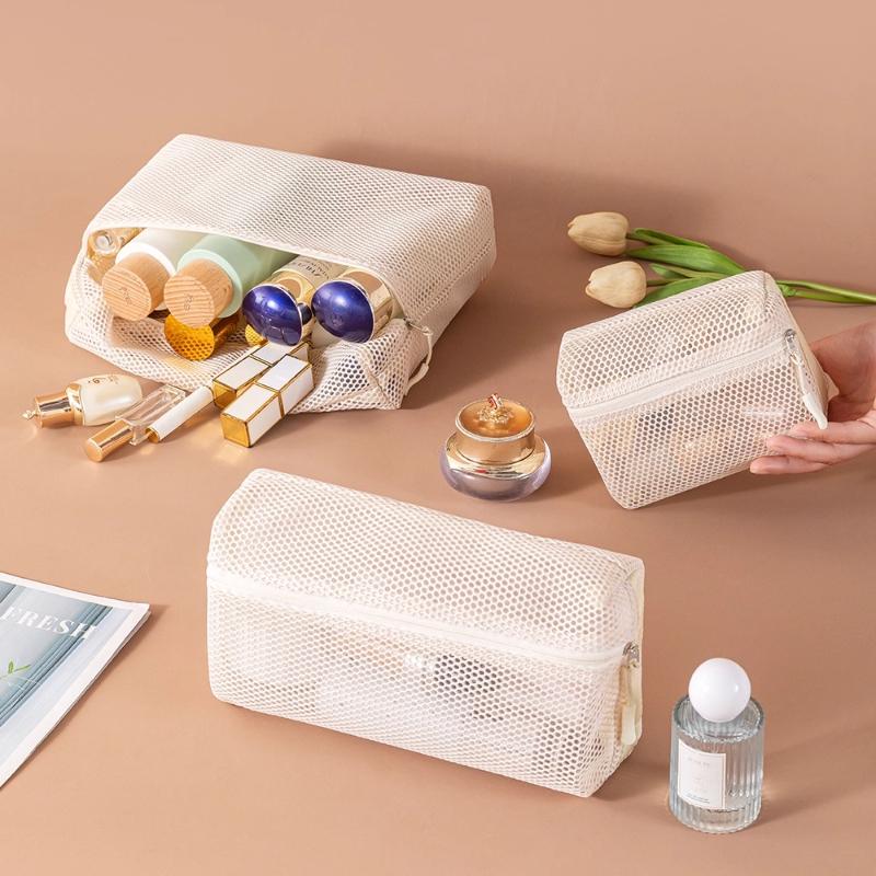 1-3pcs Casual Nylon Storage Pouch Transparent Mesh Mesh Pocket Cosmetic Bag with Zipper Swimming Mesh Packing Travel Storage Bag