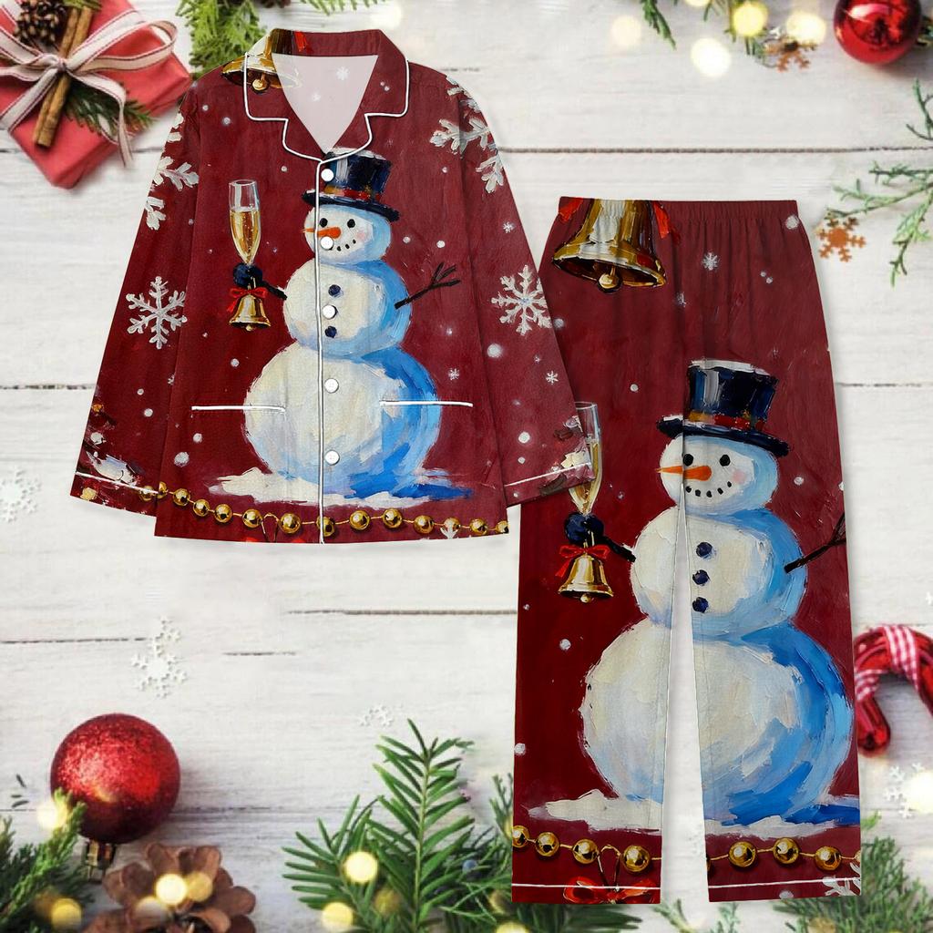 Damen Weihnachts-Druck Langarm Lange Hose Lässiges Hausset