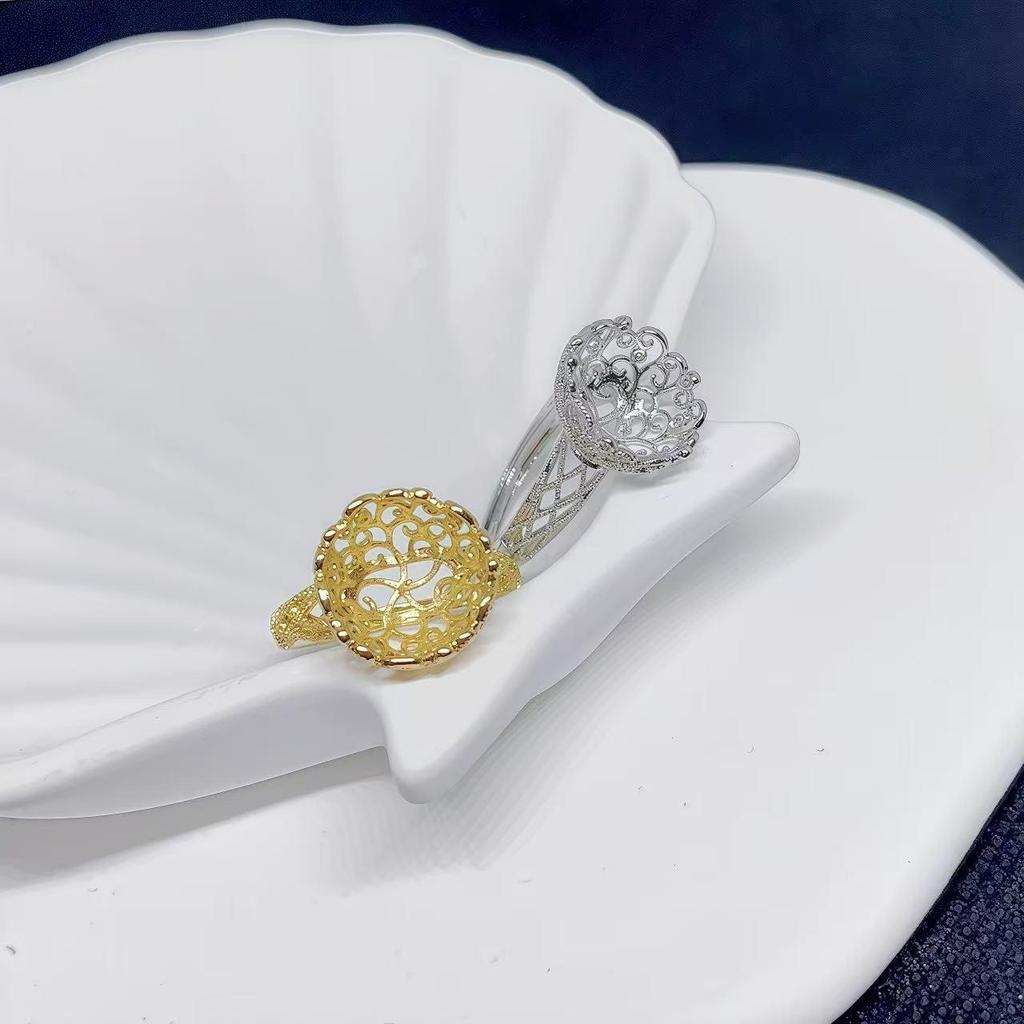 18K Gold-Plated Pearl Lace-Style Adjustable Ring Setting