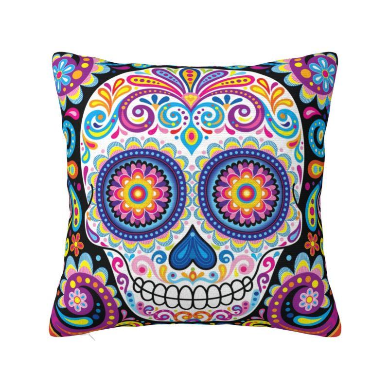 Day Of The Dead Floral Cushion Cover 40x40cm Halloween Sugar Skull Velvet Luxury Pillow Case Living Room Decoration