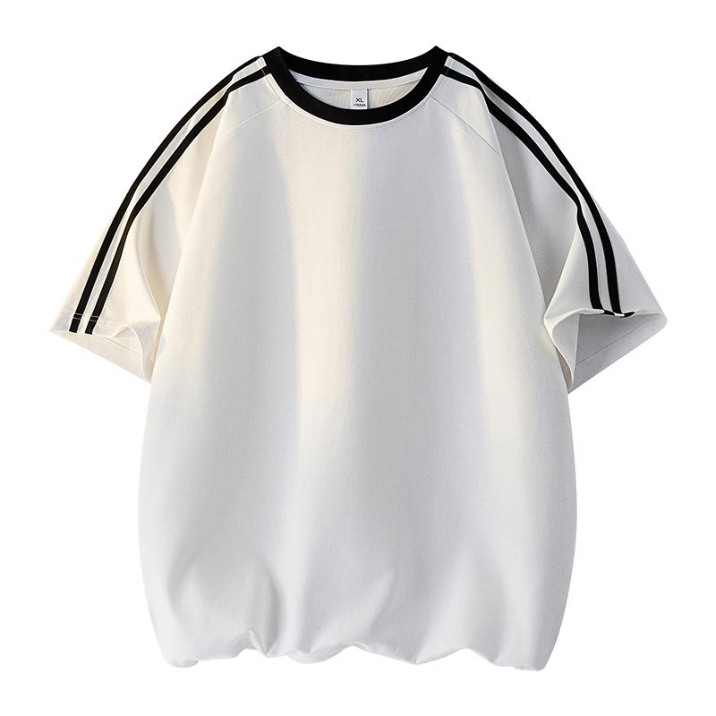 

Retro Striped Short Sleeve T-Shirt Men s Summer Loose Round Neck Top Men s Casual T-Shirt XL білий