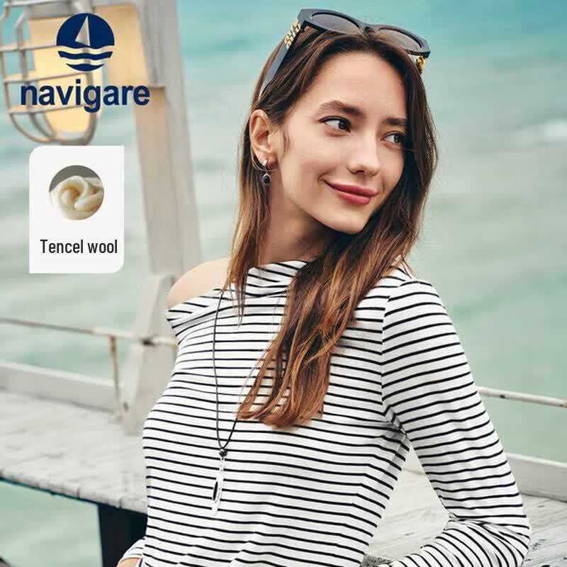Navigare Women s Striped Slash Neck Long-Sleeve T-shirt L