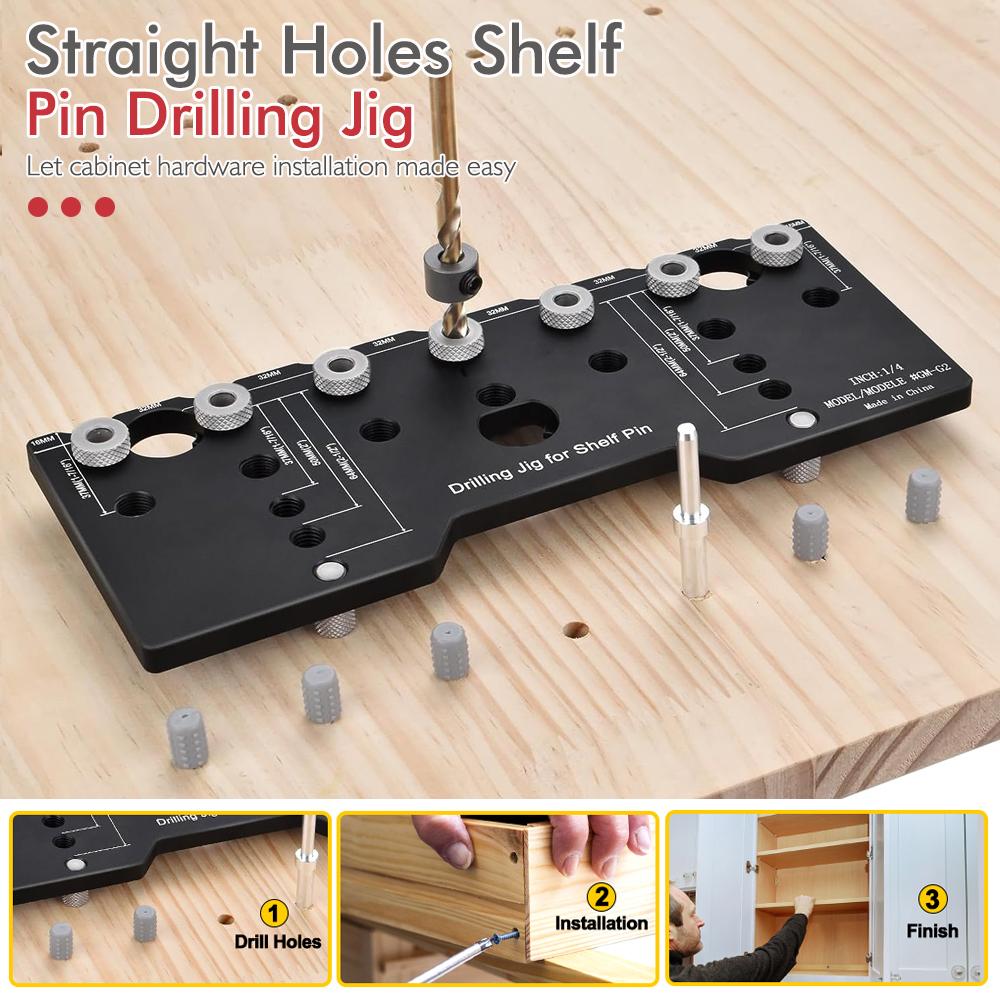 Red/black Shelf Pin Jig 1/4 Inch Aluminum Alloy Shelf Pin Drilling Jig Drill Guide for Straight Holes Shelf Pin Drilling Jig