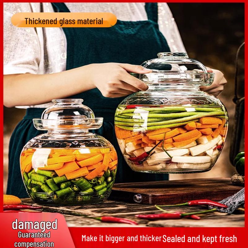 Sichuan Style Thick Glass Pickle Jar for Sauerkraut and Vegetables - Large Mouth, Sealed Container for Home Pickling