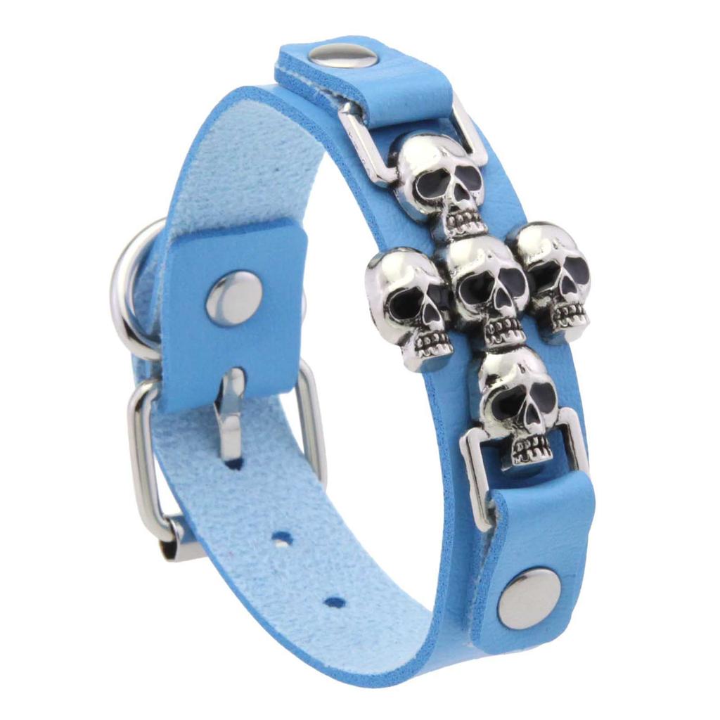 Multi Skull Cross PU Leather Bracelet, Adjustable Metal Pin Buckle Gothic Punk Unisex Wrist Cuff Wristband