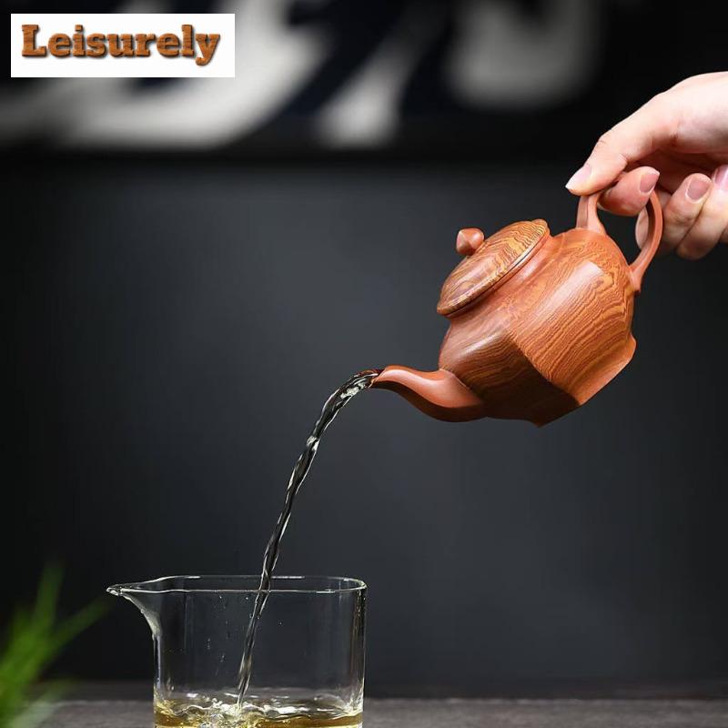 300ml Yixing Purple Clay Teapots Famous Master Handmade Hexagonal Laughing Sakura Pot Raw Ore Twist Mud Kettle Zisha Teaset Gift