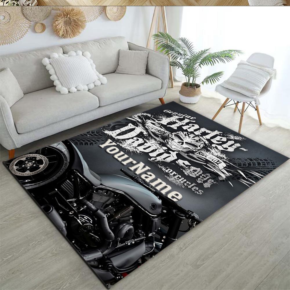Harley-davidson Motorcycles Customize Your Name Floor Rug Office Rug Design for Outdoor Dormitory Balcony Playrooms Anti-slip Rug Office home decor