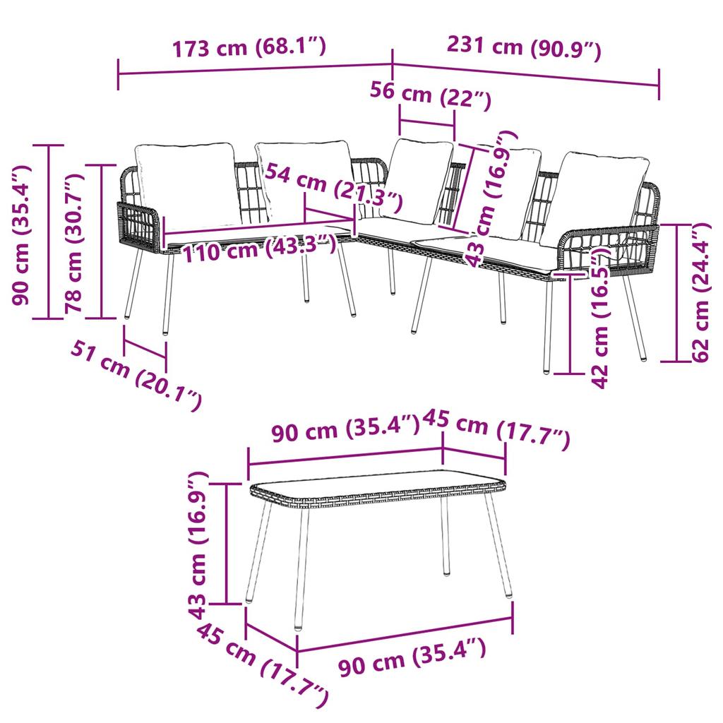 Outdoor Sofa Set with Cushions 2 pcs Black Poly Rattan