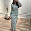 Autumn New European and American Amazon Cross-border V-neck Floral Ruffle Edge Top Fishtail Skirt Set