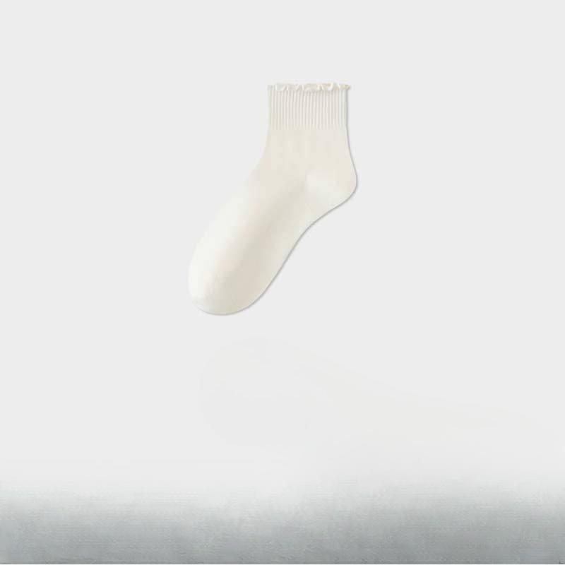Black Fungus Edge Socks, Women's Cotton Socks, Boneless Short Socks, Summer Thin, Breathable and Sweat-absorbing Mid-calf Socks