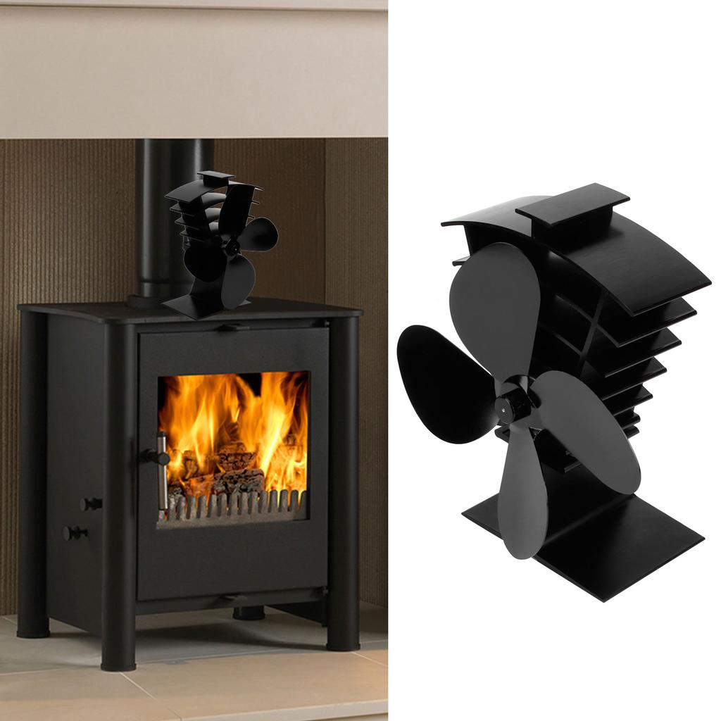 Fireplace Fan 4 Blades Heat Powered Stove Fan Heat Distribution for Wood/Log Burner