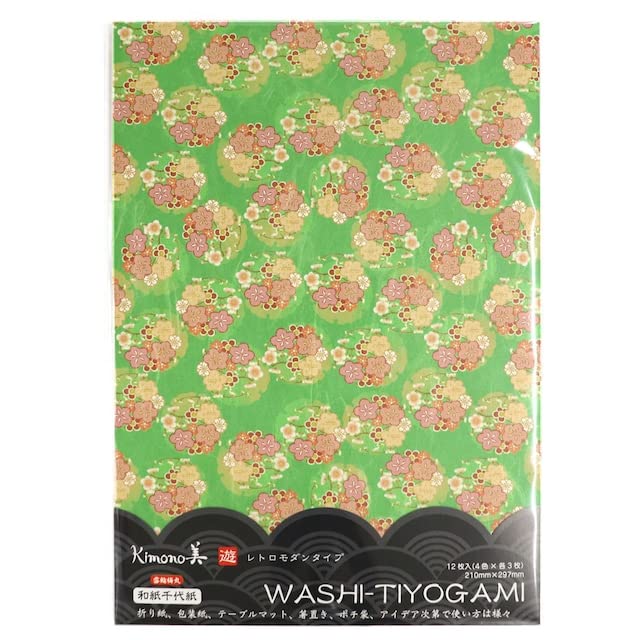 Kamiiso Kimono Beauty Washi Chiyogami A4 12 Snow Circle and Plum Blossom 2208 Paper, Size, Sheets, Design, No.