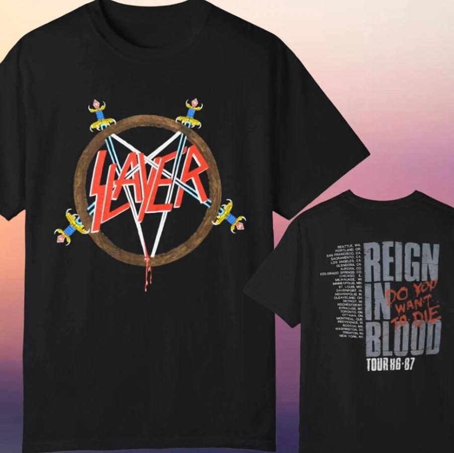 Vintage 80s Slayer Reign In Blood Tour 86-97 T-shirt Unisex T-Shirt XXXXL