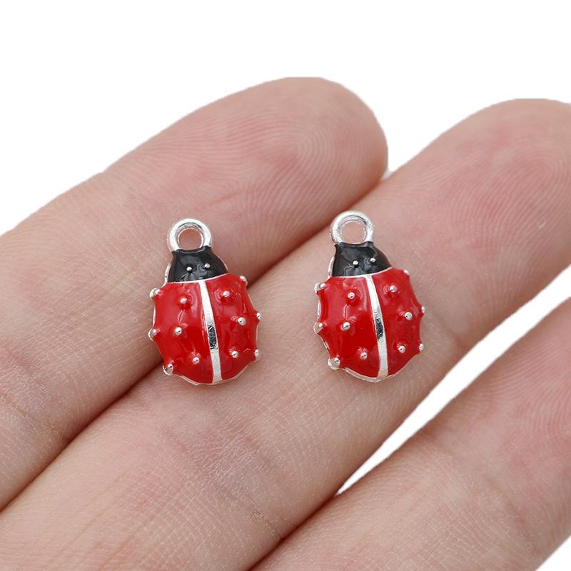 10Pcs Gold Plated Red Enamel Ladybug Charm Pendant For Jewelry Making Bracelet Necklace Diy Accessories Craft Findings 16X10Mm