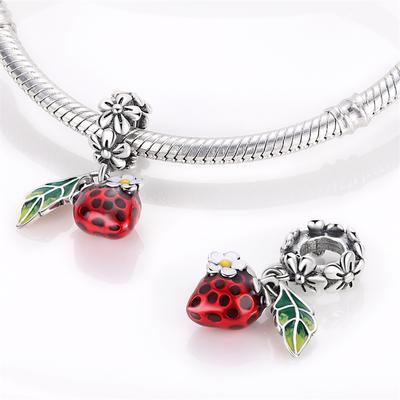 Realcopper Fruit Strawberries Charms Beads Cute Red Glazed Pendants Fit Original Bangle Bracelet Diy For Women Jewelry