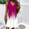 Plus Size V Neck Sleeveless Dress Green Valley Waterfall Painting Print For Country Hiking Journey
