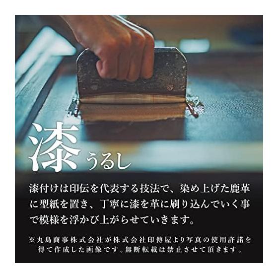 Inden-ya Inden Large Capacity Card Case, Deer Leather, Navy x White Lacquer, Gourd Pattern, 7cm x 11cm x 1.3cm, Gusseted Pocket x 1, Pockets x 2,