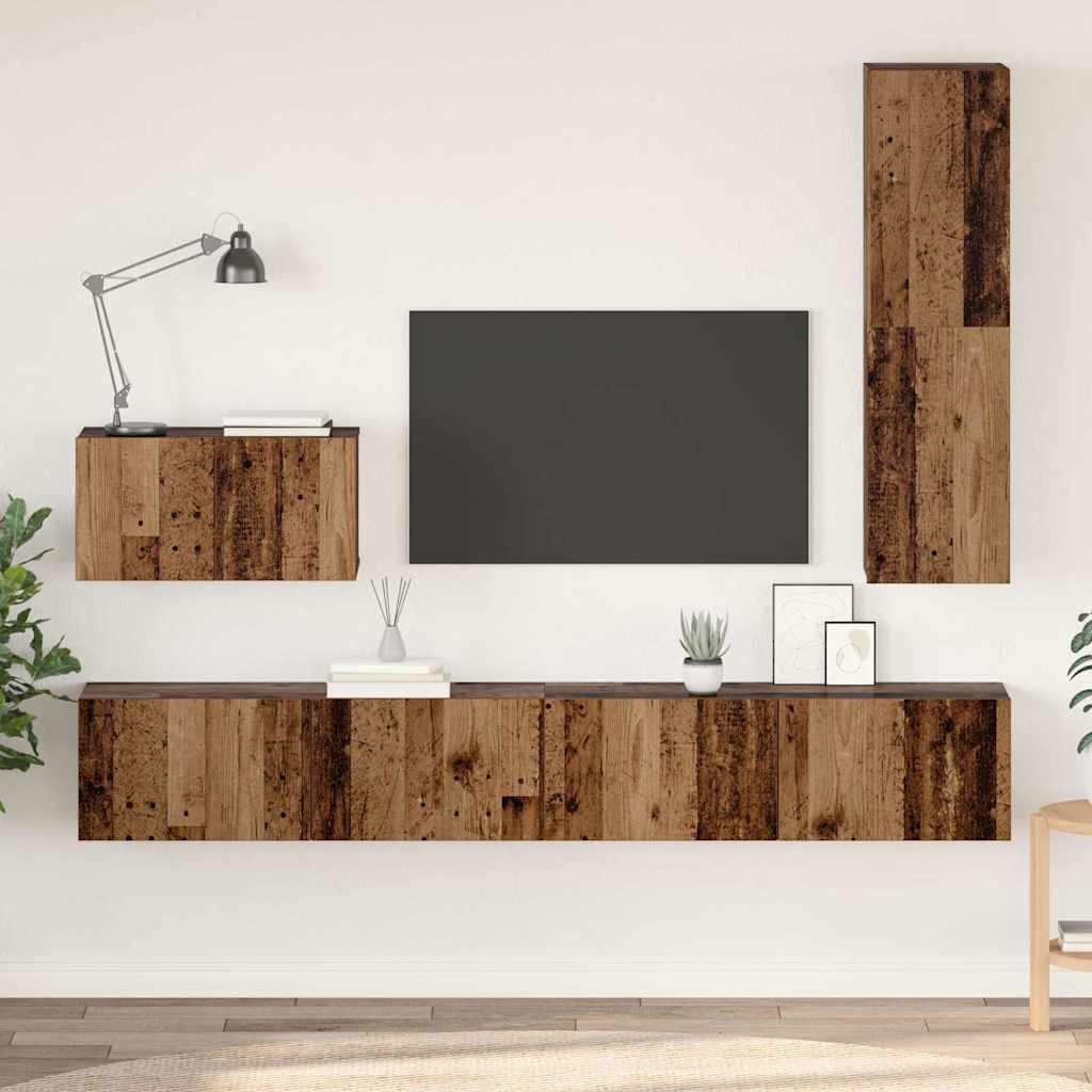 Wandmontiertes TV-Schrank 4 Stück Spanplatte aus recyceltem Holz