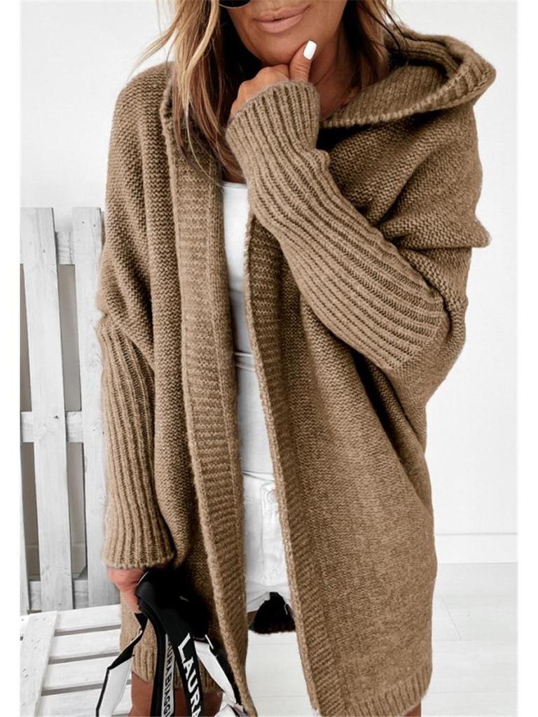 2025 Purple Batwing Knit Hoodie - Women's Loose-Fit Temperament Commuter Sweater Coat