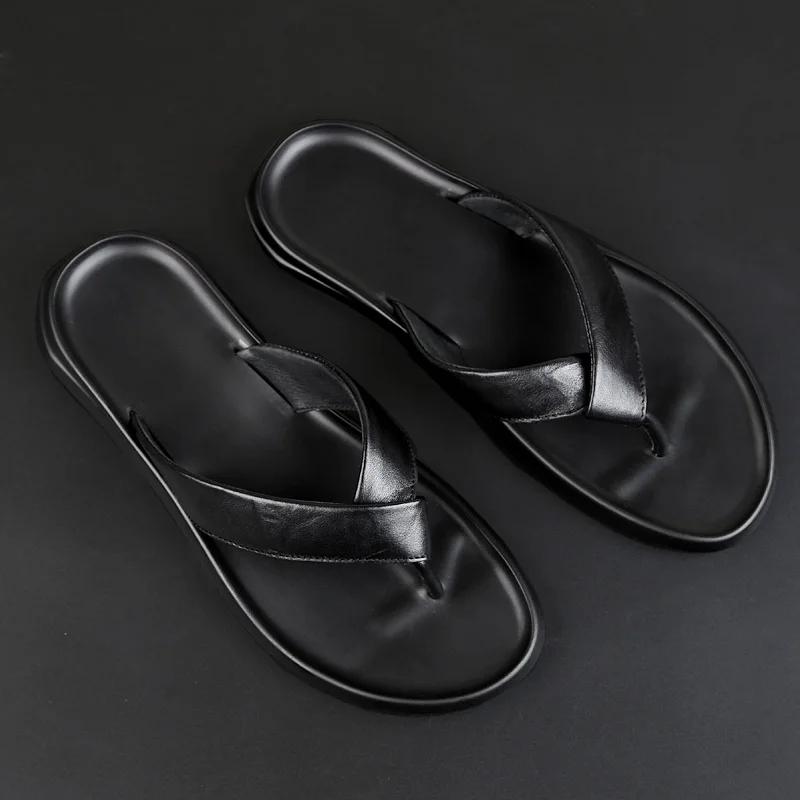 Fashion New Brand Genuine Leather Men Flip Flops Outdoor High Quality Beach Sandals Classic Summer Shoes Casual Fashion Luxury Slippers