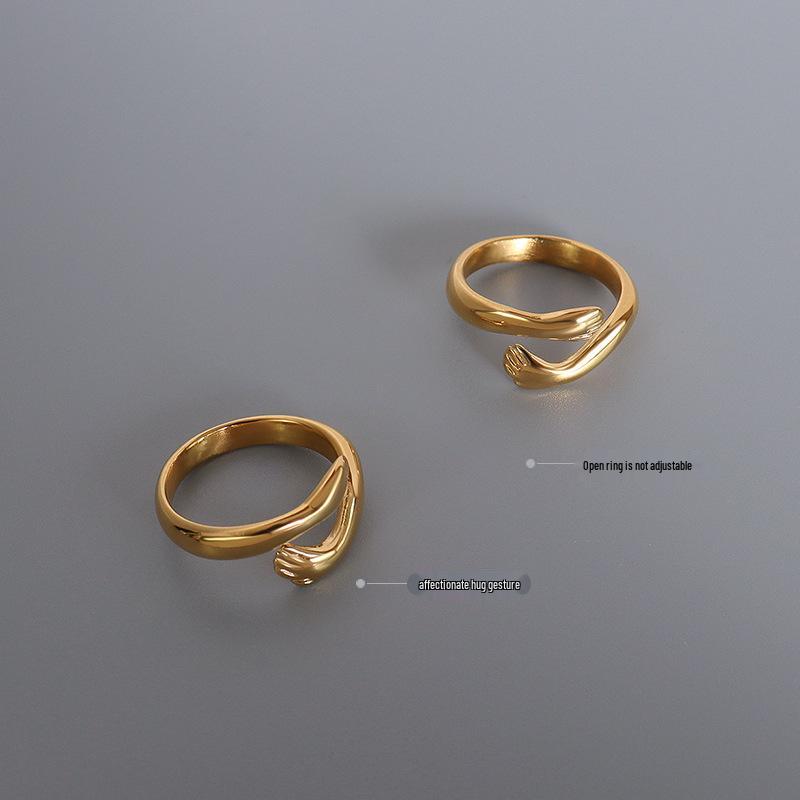 Marka French Double Hand Hug Open Ring - Titanium Steel Pinky/Index Finger Band A203