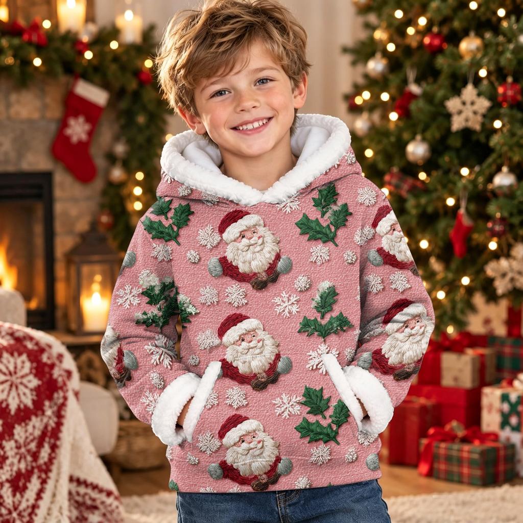 Kids Long Sleeve Christmas Print Hoodie Casual Pullover Sweatshirt for Boys and Girls