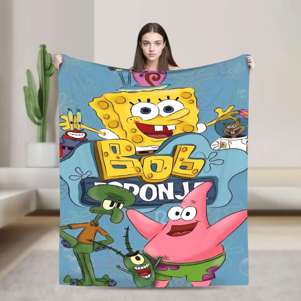 SpongeBob SquarePants Cartoon Blankets Fleece Lightweight Thin Throw Blanket for Bedroom Sofa Bed Rug