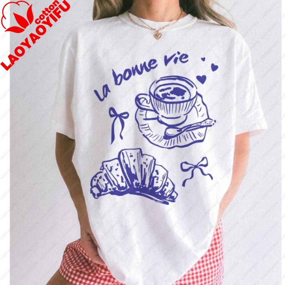Paris Croissant Coffee Graphic Tee La Bonne Vie Unisex Shirt