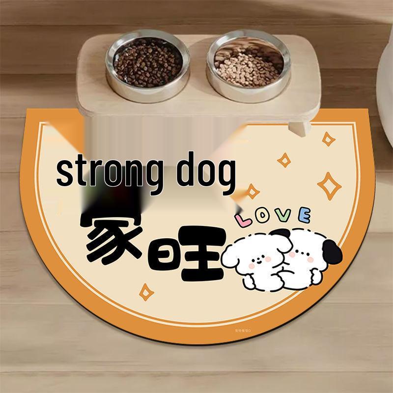Cartoon Pet Placemat: Semi-Circle, Stain-Resistant, Quick-Drying, Non-Slip, Wear-Resistant, Diatomaceous Earth for Cats and Dogs.
