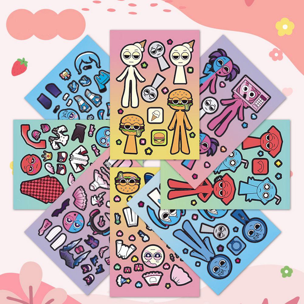8Pcs Cartoon Sprunkie Stickers Make Your Own Sprunkie Sticker Make A Face Stickers For Kids Diy Stickers Party Supplies Crafts