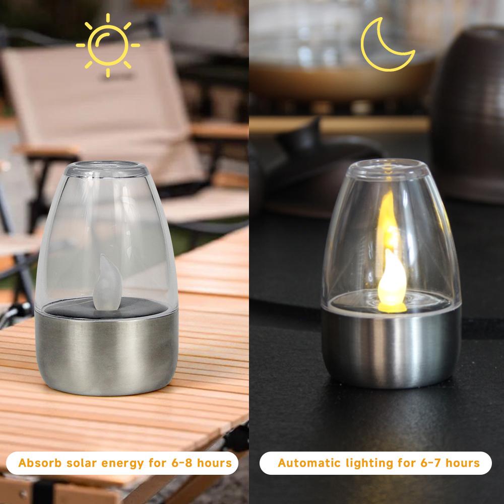 Solar Tea Lights Flameless Solar Garden Lamp Outdoor Waterproof Reusable LED Candles Lantern Garden Decoration Warm White