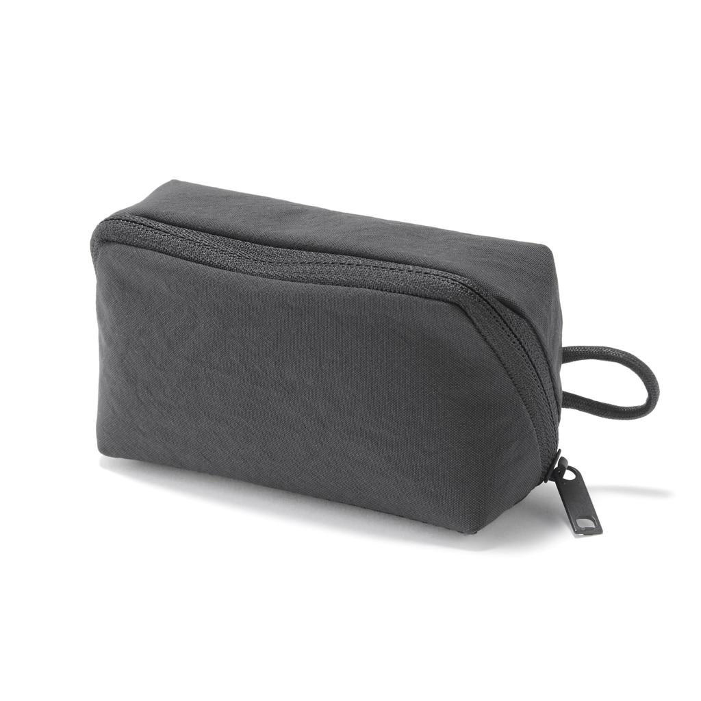 MUJI Wrinkle Nylon Dark 11 x 6 x 84473913 Wide-Opening Pouch, Gray, Small, Approx. 3.5 cm,