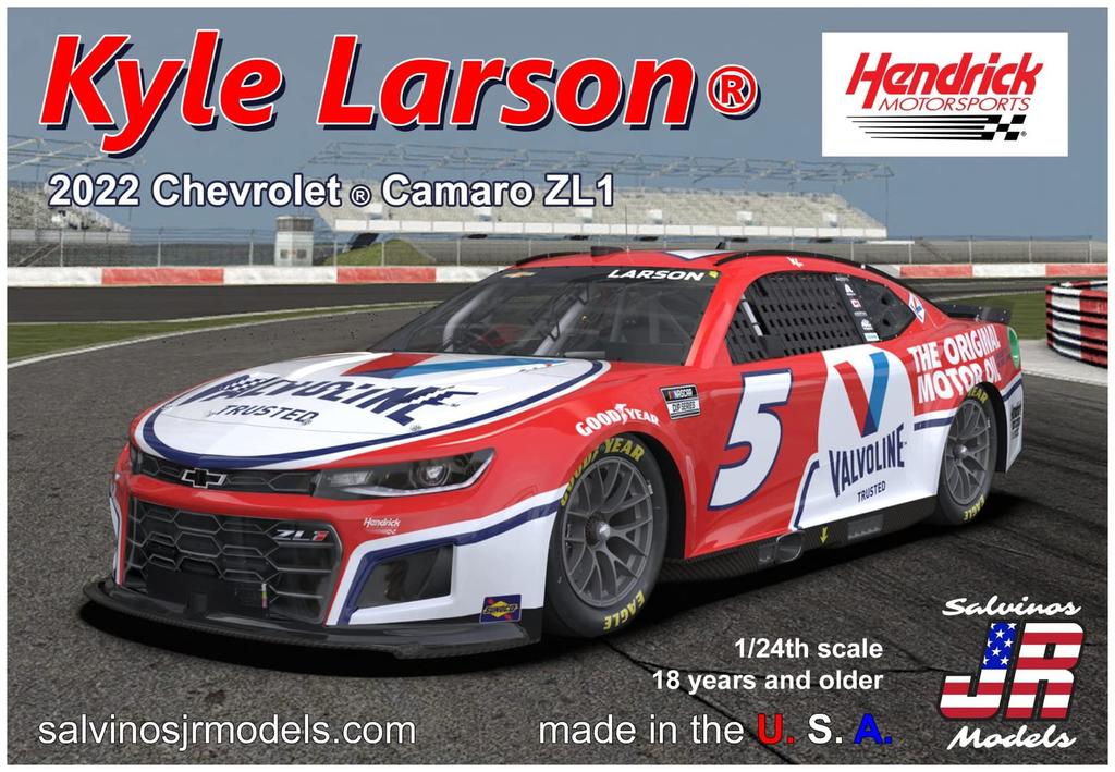 Salvinos Model NASCAR 2022 Camaro ZL1 Hendrick Motorsports Kyle Larson Valvoline Plastic Model SJMHMC2022KLV Molding Color J.R 1/24