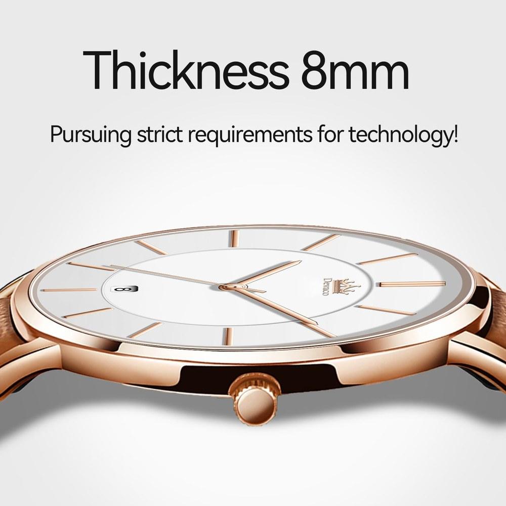 Devaco Men's Ultra-Thin Casual Business Watch 6.5mm Quartz Dial 40mm Leather Band Unisex