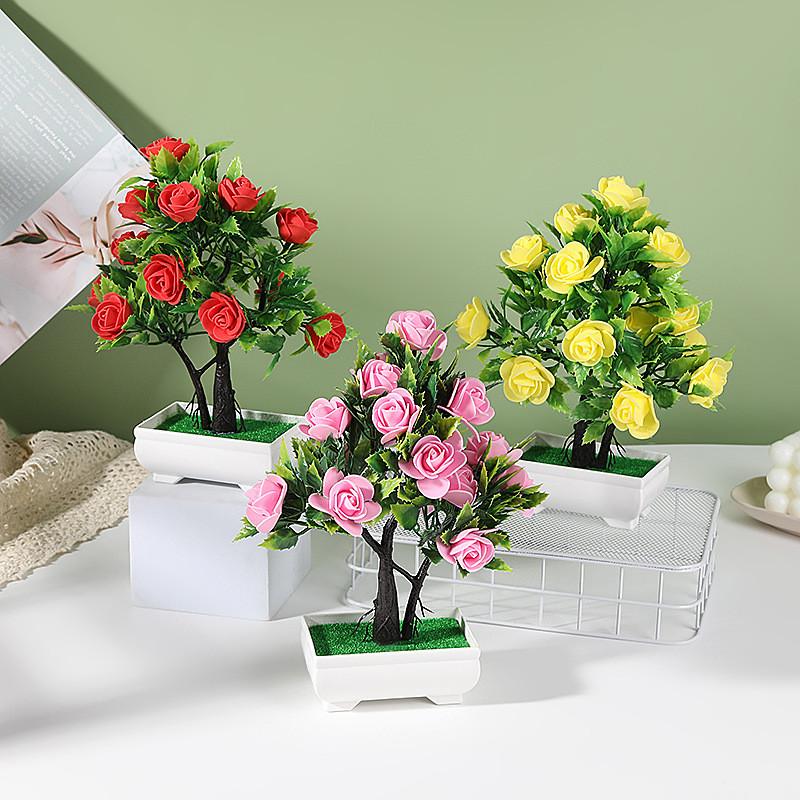 Artificial Potted Rose Plant With Durable Plastic Foam For Home Decor And Gifts