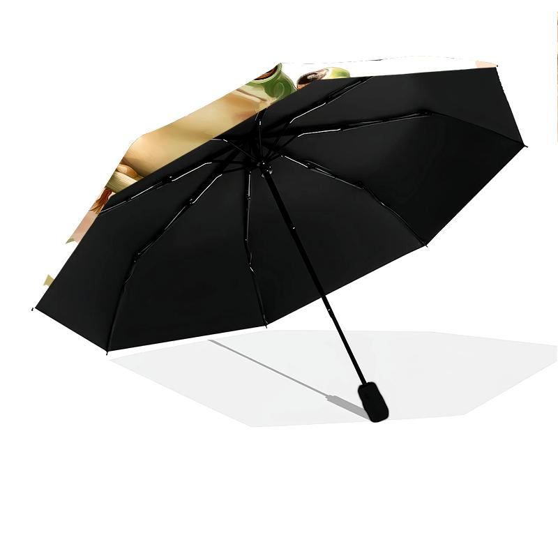 Frog and Flowers pattern, automatic folding umbrella, portable and foldable design, 8 ribs, a Christmas or birthday gift.