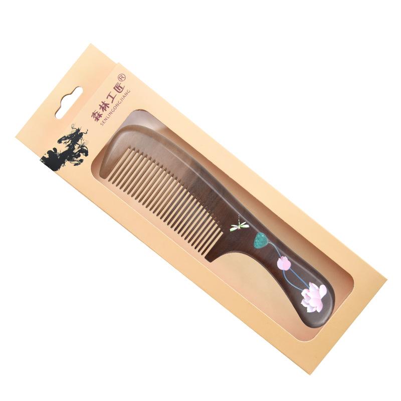 Mandarin Ducks Hand-Painted Peach Wood Hair Comb for Daily Use