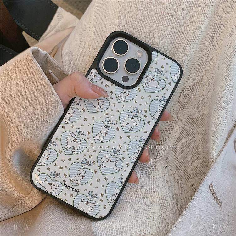 Cute Westie Dog Heart Pattern Phone Case, Glossy Shockproof Cover for iPhone iPhone 16