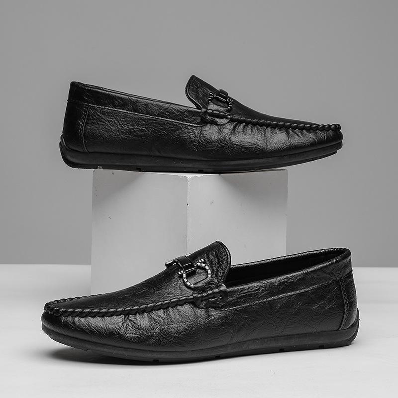 Doudou Shoes Men's 2024 Autumn New One-pedal Lazy Leather Shoes European Station British Loafers Soft-soled Driving Shoes