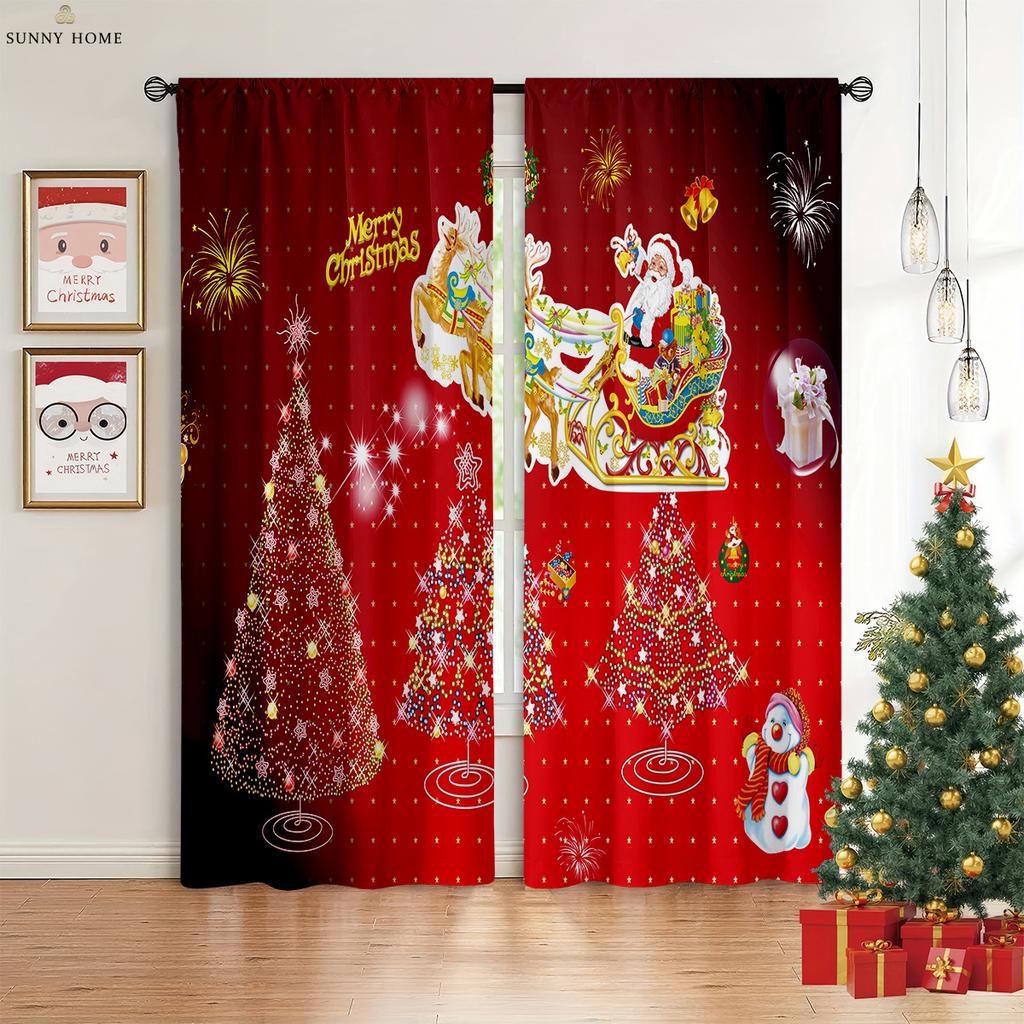 Vánoční dekorace závěsy vánoční stromek Santa Claus kreslený potisk závěsy restaurace ložnice sváteční dekorace závěsy