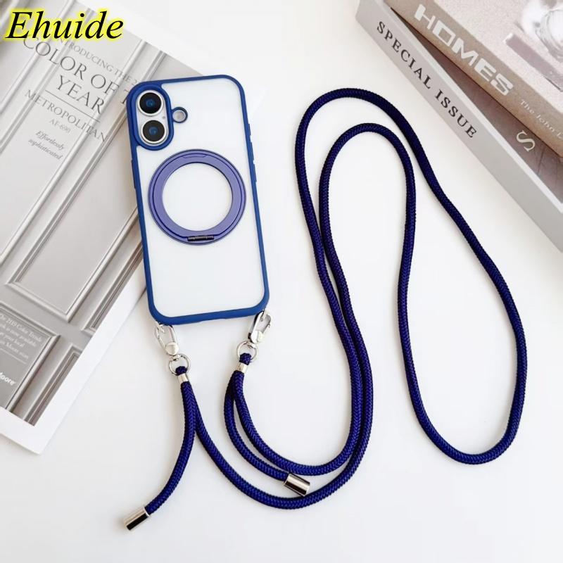 

Invisible Hook Magnetic Strap Case For iPhone 17 Pro Max 17Pro Air 17Air 360 Rotating Stand Holder Crossbody Lanyard Clear Cover For iPhone 17&Case & Strap