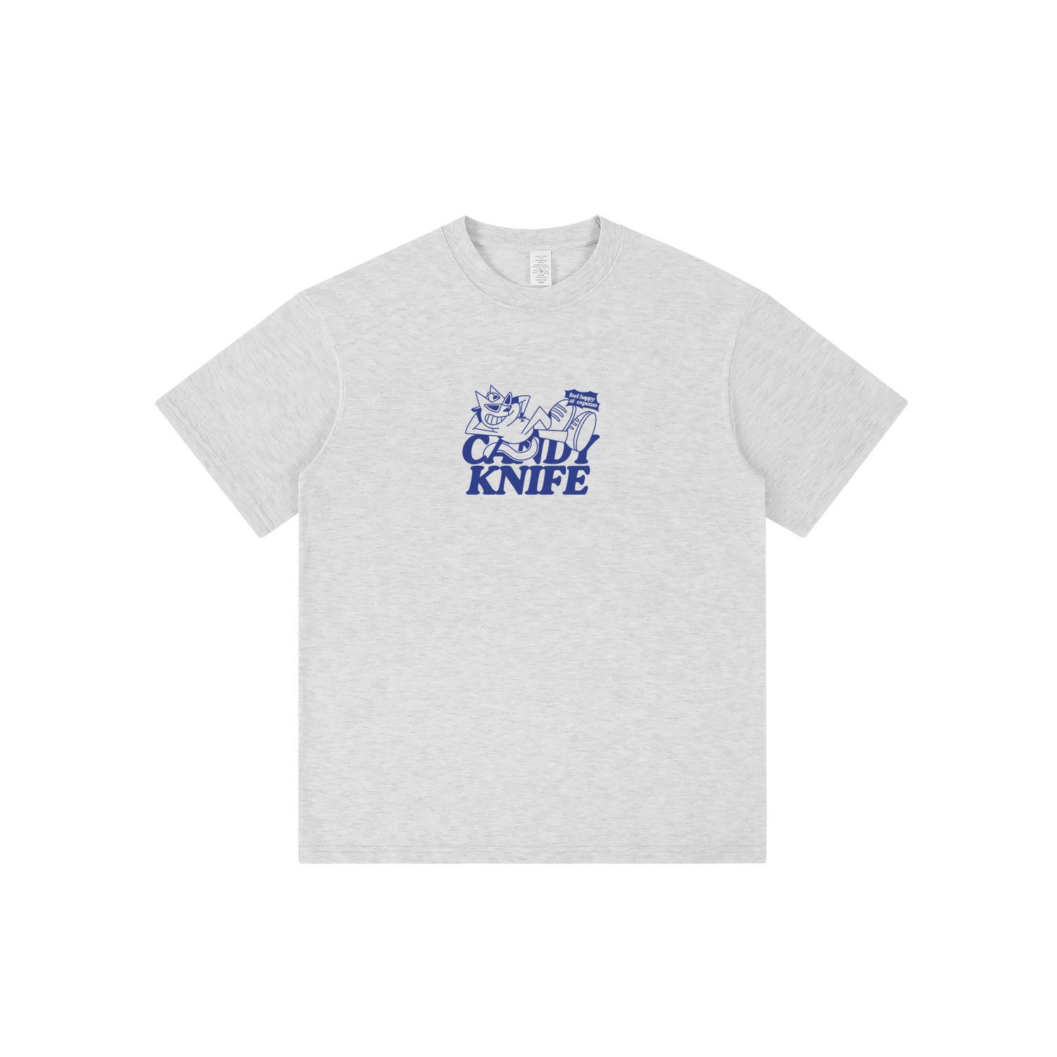 

Trendy Cat Print Crew Neck Loose Fit T-Shirt S хизер серый